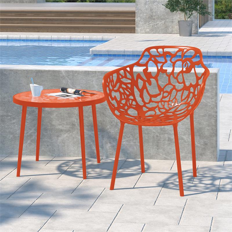 LeisureMod Devon Modern Indoor Outdoor Aluminum Dining Armchair in Orange