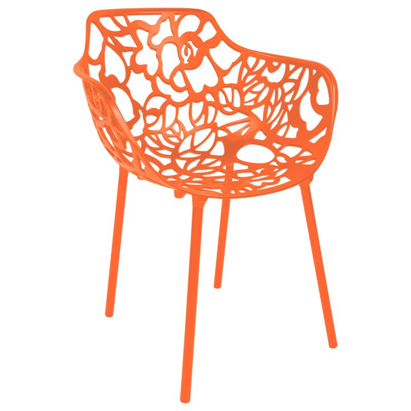 LeisureMod Devon Modern Indoor Outdoor Aluminum Dining Armchair in Orange