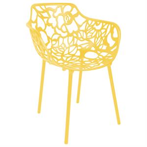 LeisureMod Devon Modern Indoor Outdoor Aluminum Dining Armchair in Yellow