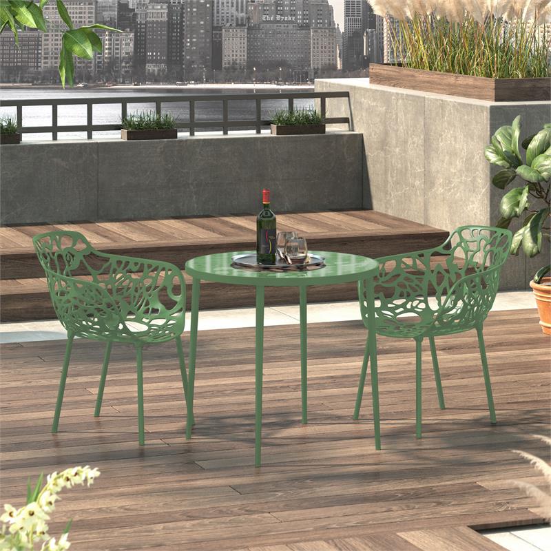 LeisureMod Devon Modern Aluminum Patio Dining Armchair in Khaki Green (Set of 2)