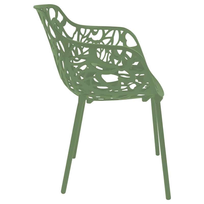 LeisureMod Devon Modern Aluminum Patio Dining Armchair in Khaki Green (Set of 2)