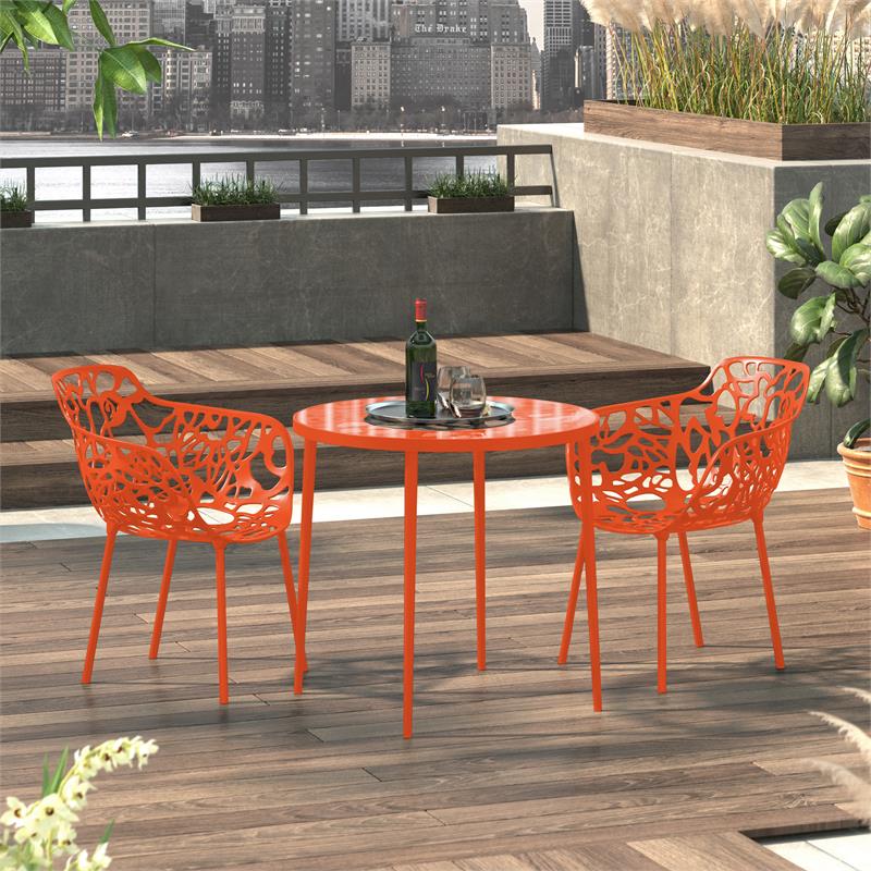 LeisureMod Devon Modern Aluminum Patio Dining Armchair in Orange (Set of 2)
