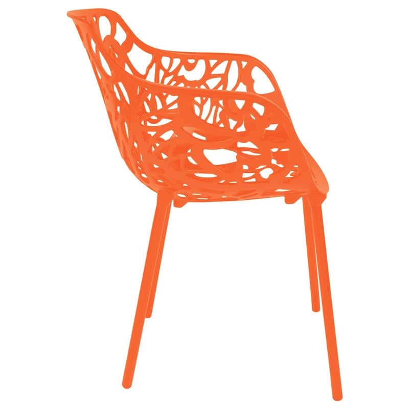 LeisureMod Devon Modern Aluminum Patio Dining Armchair in Orange (Set of 2)