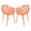 LeisureMod Devon Modern Aluminum Patio Dining Armchair in Orange (Set of 2)