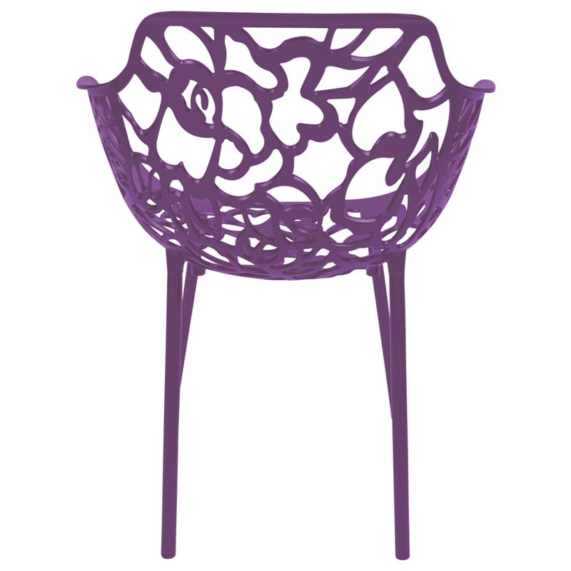 LeisureMod Devon Modern Aluminum Patio Dining Armchair in Purple (Set of 2)