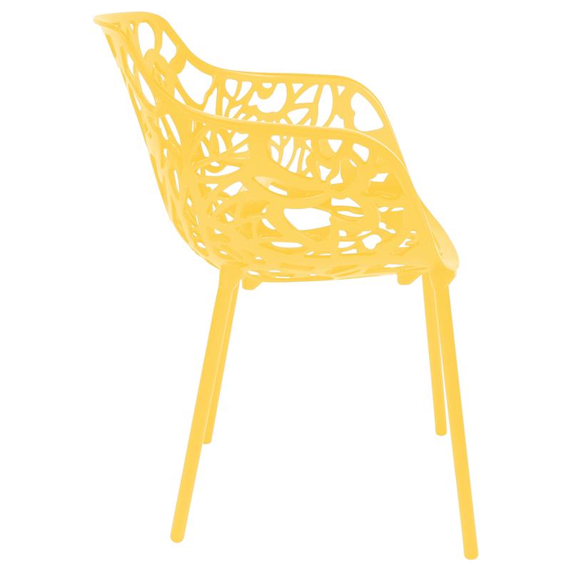 LeisureMod Devon Modern Aluminum Patio Dining Armchair in Yellow (Set of 2)