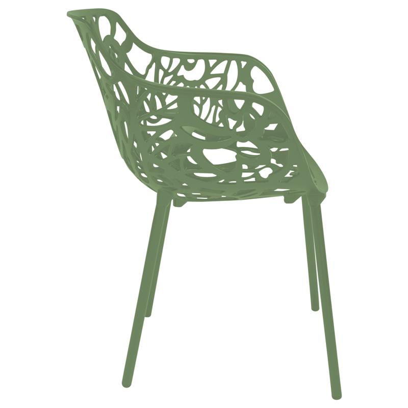 LeisureMod Devon Modern Aluminum Patio Dining Armchair in Khaki Green (Set of 4)