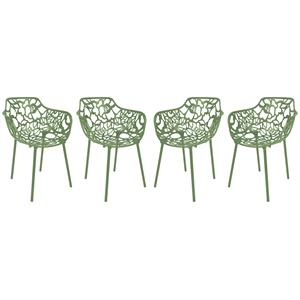 LeisureMod Devon Modern Aluminum Patio Dining Armchair in Khaki Green (Set of 4)