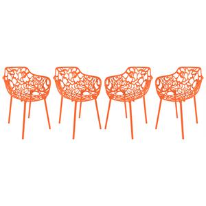 LeisureMod Devon Modern Aluminum Patio Dining Armchair in Orange (Set of 4)