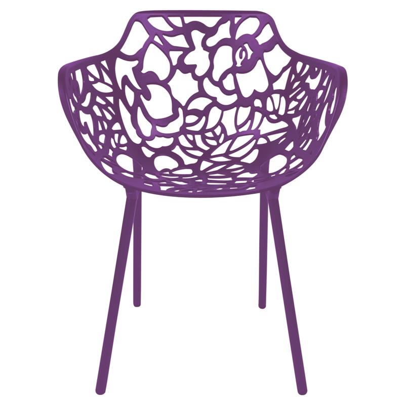 LeisureMod Devon Modern Aluminum Patio Dining Armchair in Purple (Set of 4)