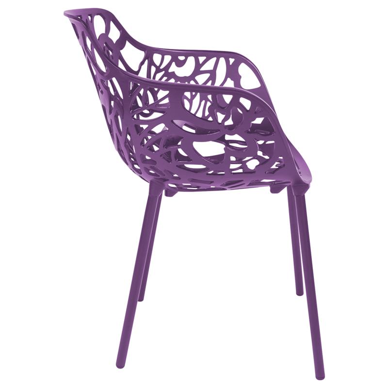 LeisureMod Devon Modern Aluminum Patio Dining Armchair in Purple (Set of 4)