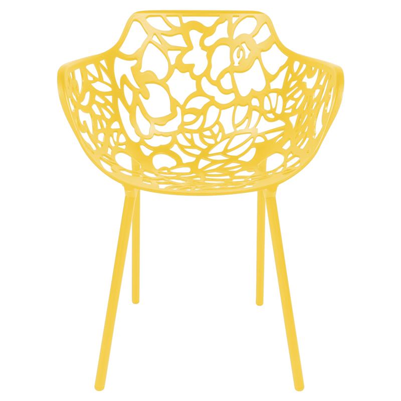 LeisureMod Devon Modern Aluminum Patio Dining Armchair in Yellow (Set of 4)