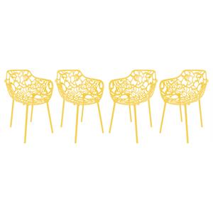 LeisureMod Devon Modern Aluminum Patio Dining Armchair in Yellow (Set of 4)