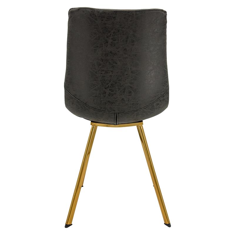 LeisureMod Markley Leather Dining Chair With Gold Legs Charcoal Black