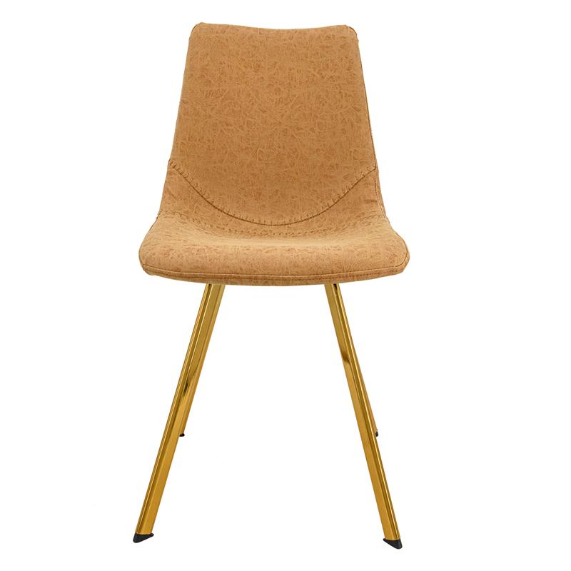 LeisureMod Markley Leather Dining Chair With Gold Legs Light Brown