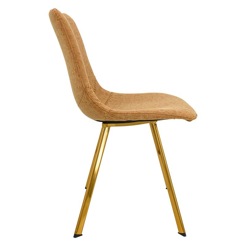 LeisureMod Markley Leather Dining Chair With Gold Legs Light Brown