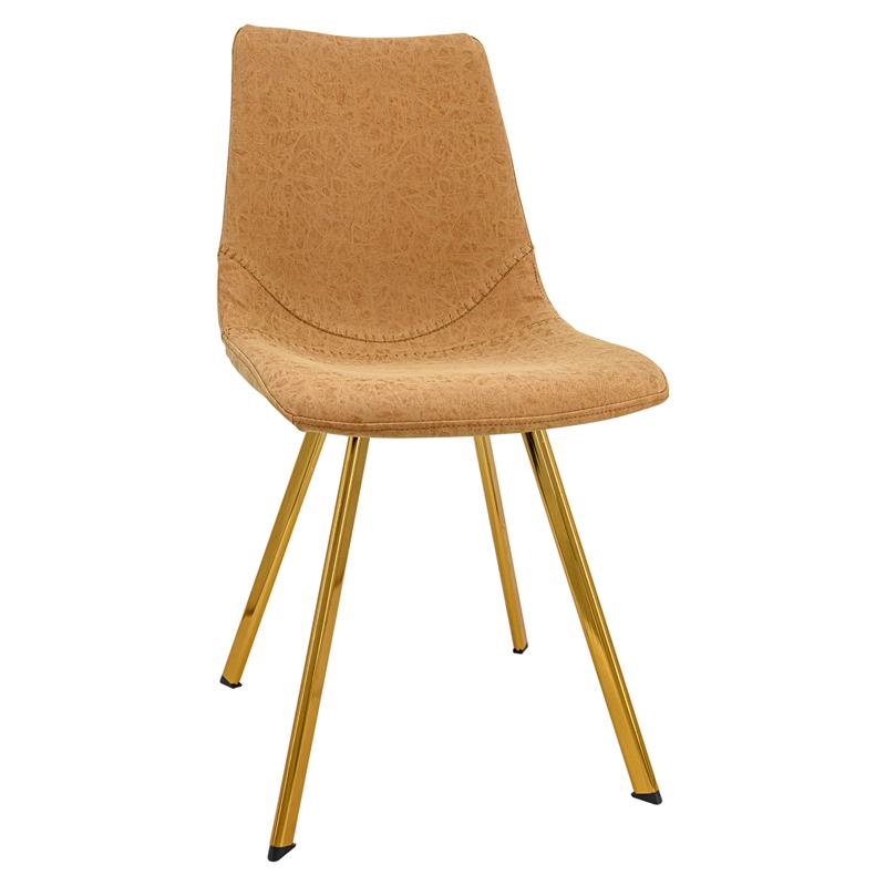 LeisureMod Markley Leather Dining Chair With Gold Legs Light Brown