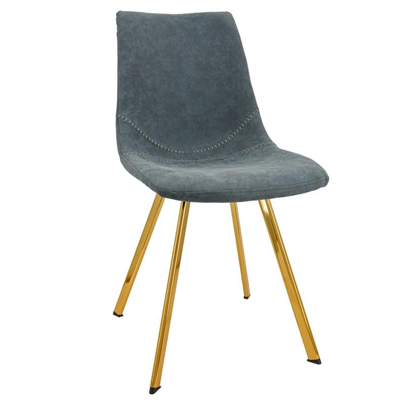 LeisureMod Markley Leather Dining Chair With Gold Legs Peacock Blue