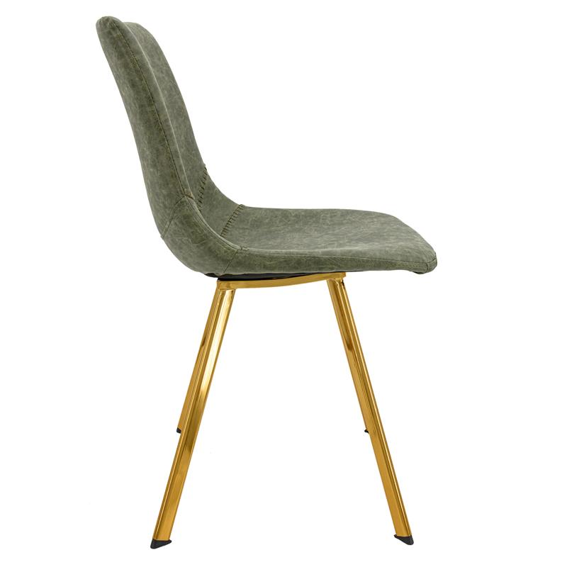 LeisureMod Markley Leather Dining Chair With Gold Legs Olive Green