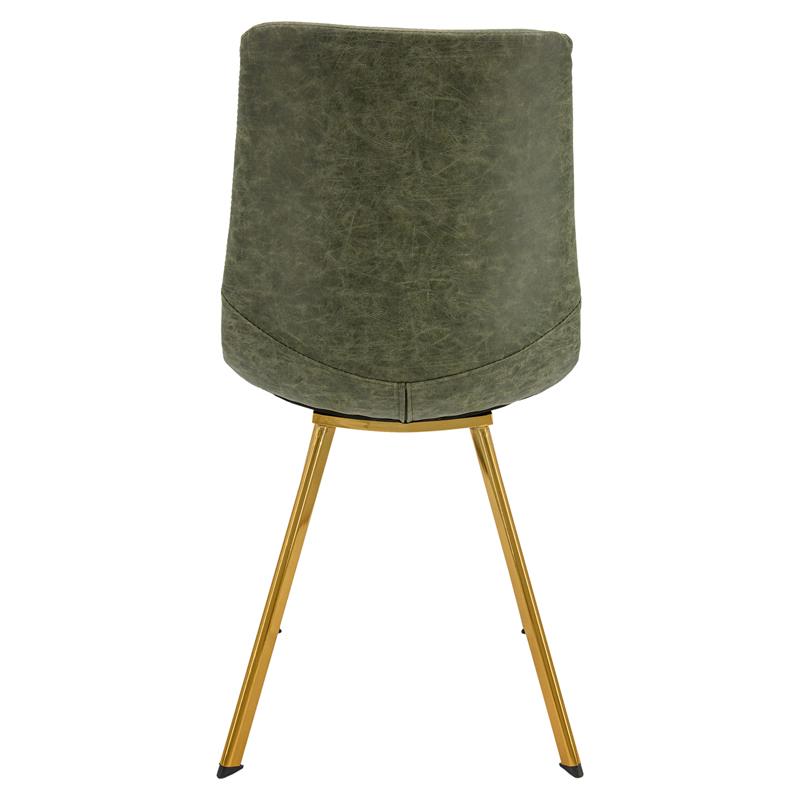 LeisureMod Markley Leather Dining Chair With Gold Legs Olive Green