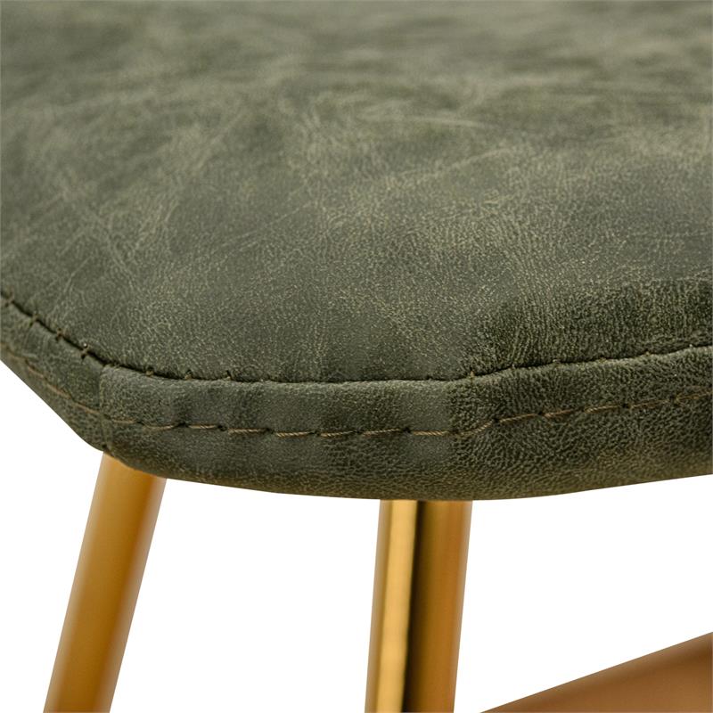 LeisureMod Markley Leather Dining Chair With Gold Legs Olive Green