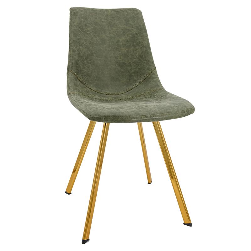 LeisureMod Markley Leather Dining Chair With Gold Legs Olive Green
