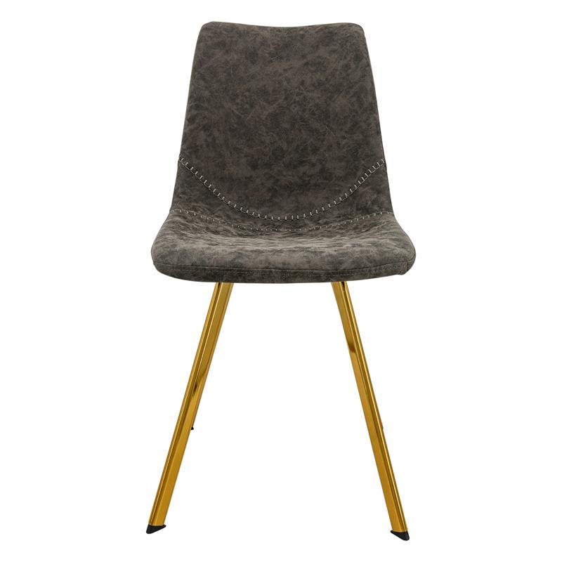 LeisureMod Markley Leather Dining Chair With Gold Legs Gray