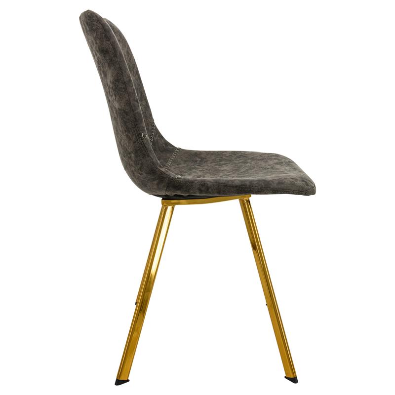 LeisureMod Markley Leather Dining Chair With Gold Legs Gray