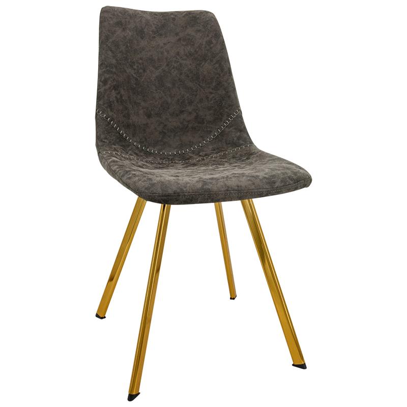LeisureMod Markley Leather Dining Chair With Gold Legs Gray