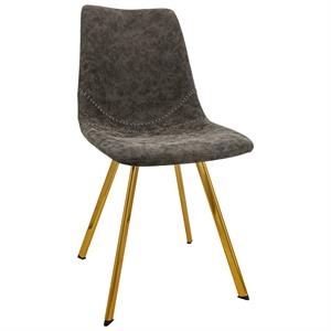 LeisureMod Markley Leather Dining Chair With Gold Legs Gray