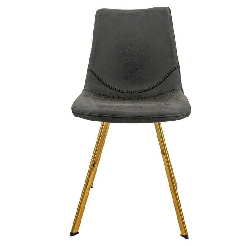 LeisureMod Markley Leather Dining Chair With Gold Legs Set of 2 Charcoal Black