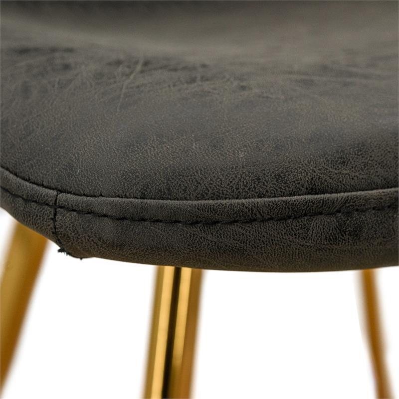 LeisureMod Markley Leather Dining Chair With Gold Legs Set of 2 Charcoal Black