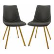 LeisureMod Markley Leather Dining Chair With Gold Legs Set of 2 Charcoal Black