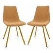 LeisureMod Markley Leather Dining Chair With Gold Legs Set of 2 Light Brown