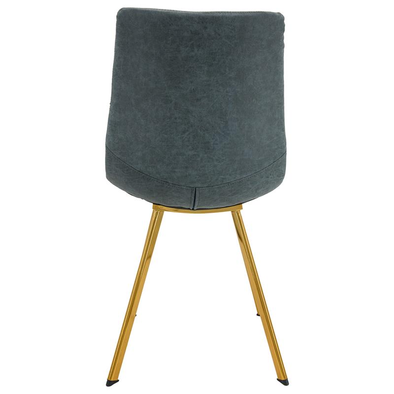LeisureMod Markley Leather Dining Chair With Gold Legs Set of 2 Peacock Blue