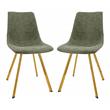 LeisureMod Markley Leather Dining Chair With Gold Legs Set of 2 Olive Green