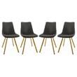 LeisureMod Markley Leather Dining Chair With Gold Legs Set of 4 Charcoal Black