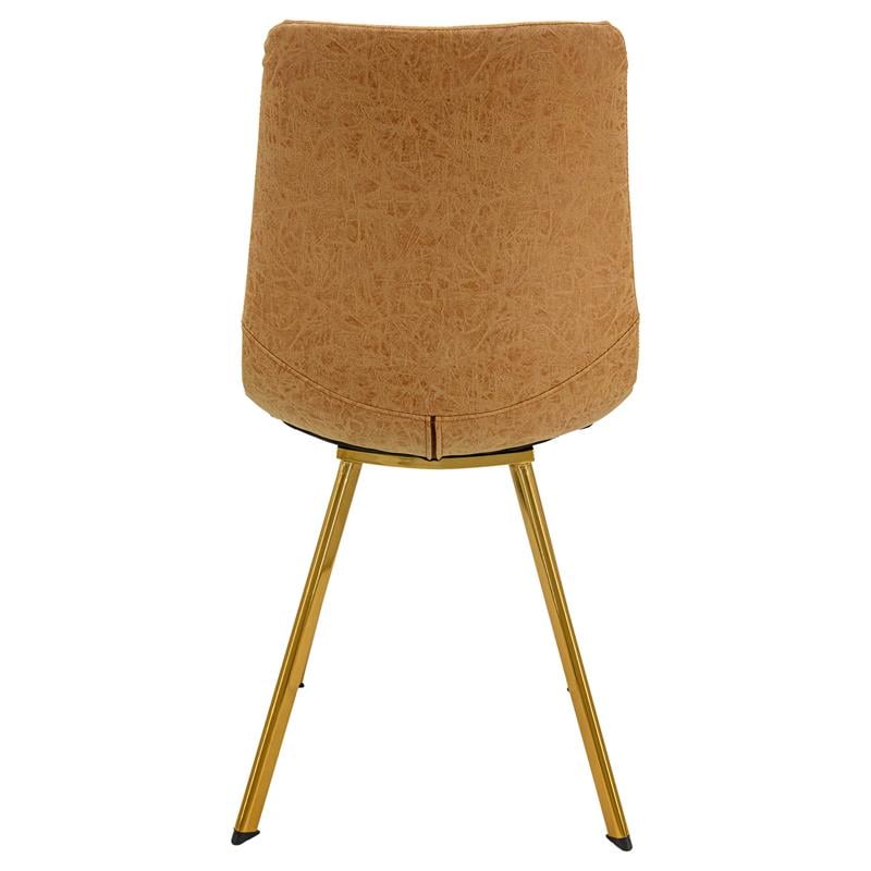 LeisureMod Markley Leather Dining Chair With Gold Legs Set of 4 Light Brown