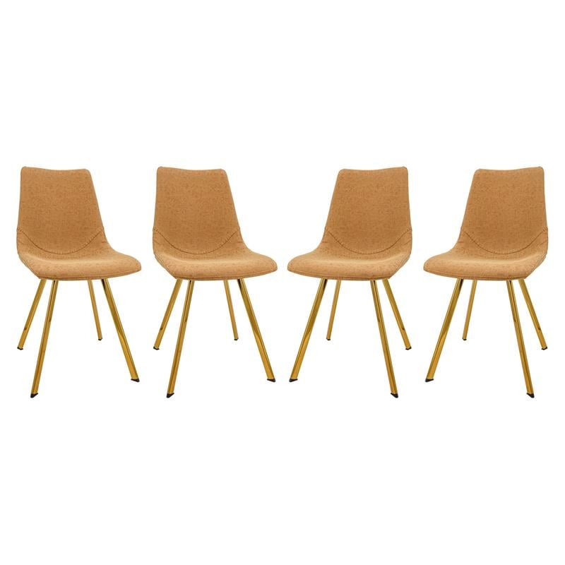 LeisureMod Markley Leather Dining Chair With Gold Legs Set of 4 Light Brown