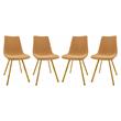 LeisureMod Markley Leather Dining Chair With Gold Legs Set of 4 Light Brown