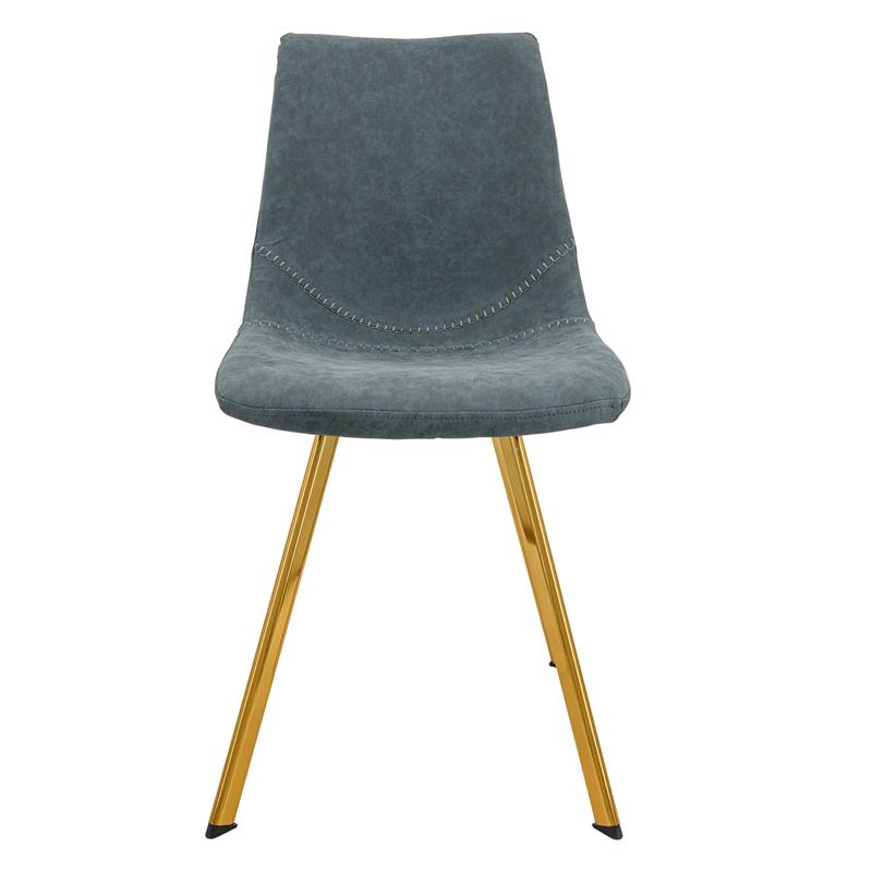 LeisureMod Markley Leather Dining Chair With Gold Legs Set of 4 Peacock Blue