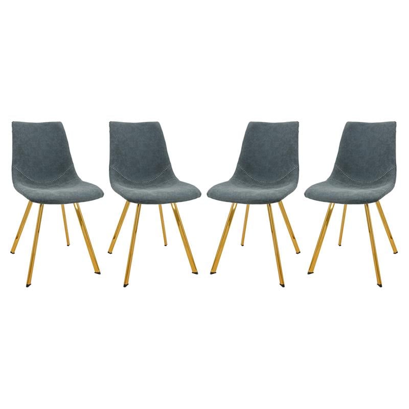 LeisureMod Markley Leather Dining Chair With Gold Legs Set of 4 Peacock Blue