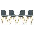 LeisureMod Markley Leather Dining Chair With Gold Legs Set of 4 Peacock Blue