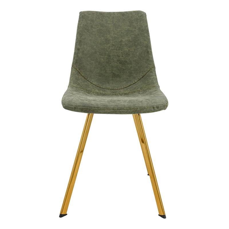 LeisureMod Markley Leather Dining Chair With Gold Legs Set of 4 Olive Green