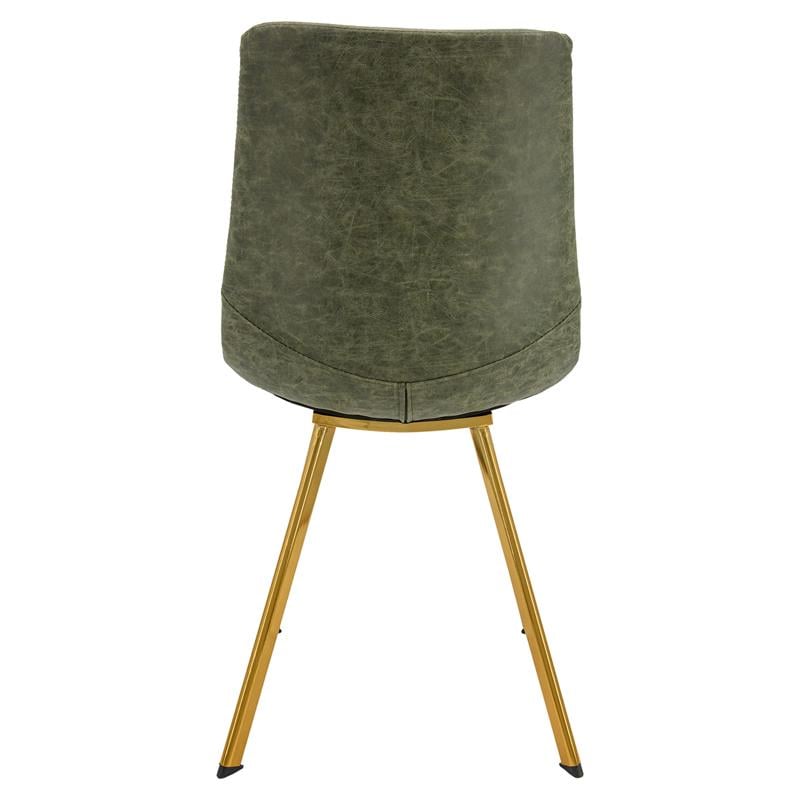LeisureMod Markley Leather Dining Chair With Gold Legs Set of 4 Olive Green