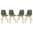 LeisureMod Markley Leather Dining Chair With Gold Legs Set of 4 Olive Green