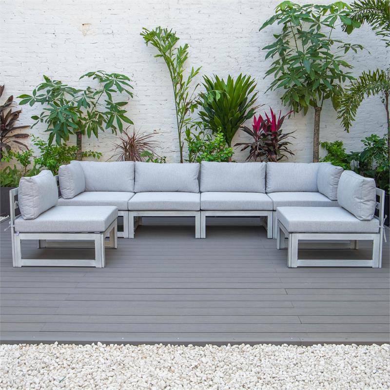 LeisureMod Chelsea Modern 6-Piece Weathered Gray Patio Sectional In Light Gray