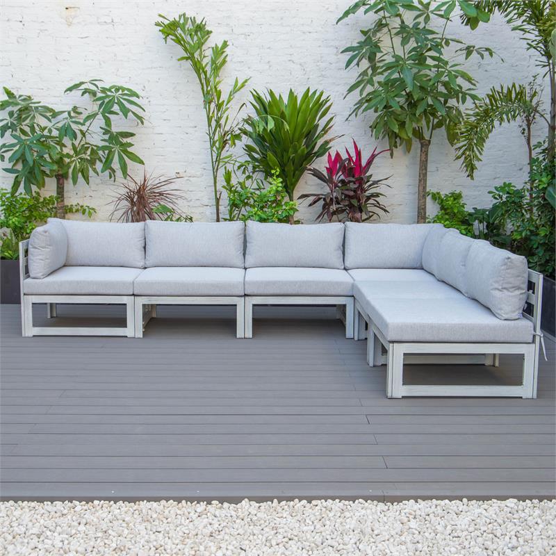 LeisureMod Chelsea Modern 6-Piece Weathered Gray Patio Sectional In Light Gray