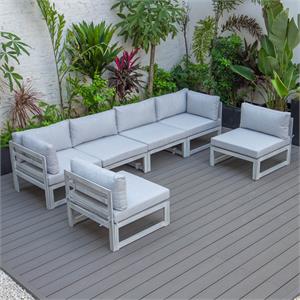LeisureMod Chelsea Modern 6-Piece Weathered Gray Patio Sectional In Light Gray
