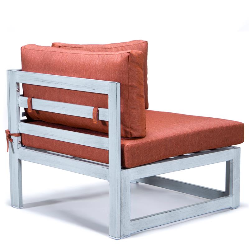 LeisureMod Chelsea 7-Piece Grey Patio Sectional With Fire Pit Table in Orange